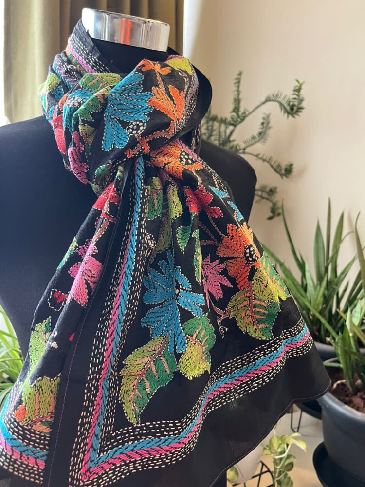 Kantha Stitch Cotton Stole