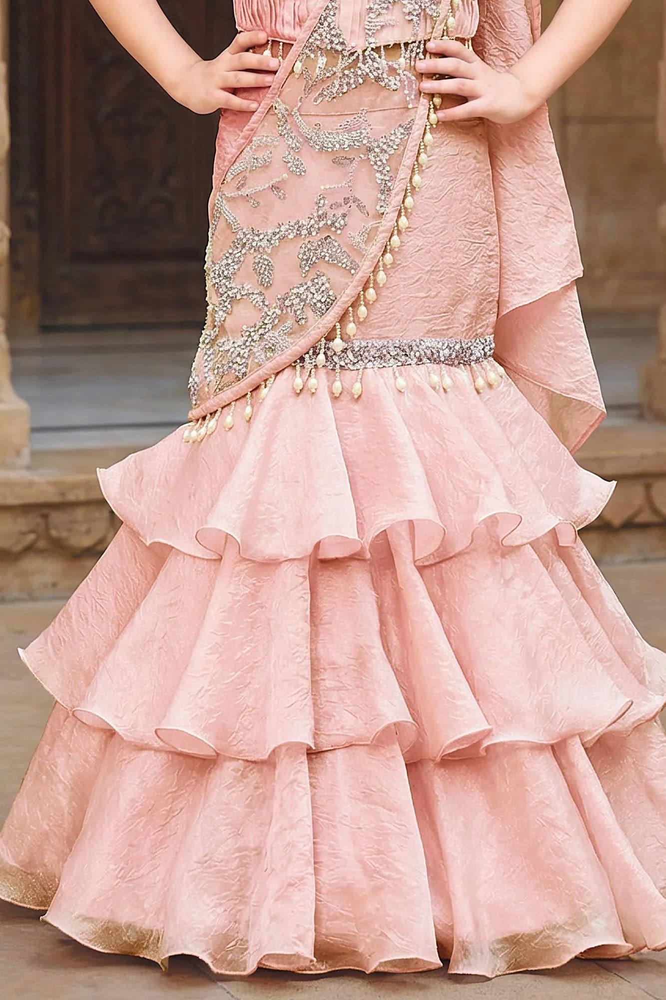 Girls Net Flared Lehenga
