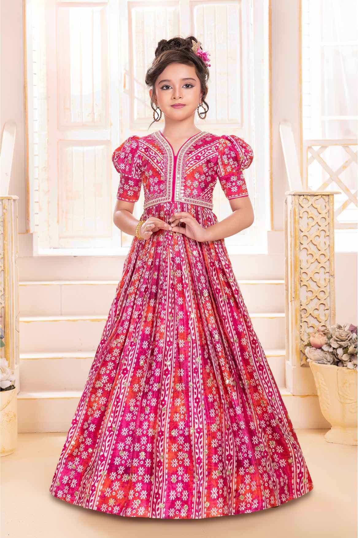 Girls Embroidered Gown Dress