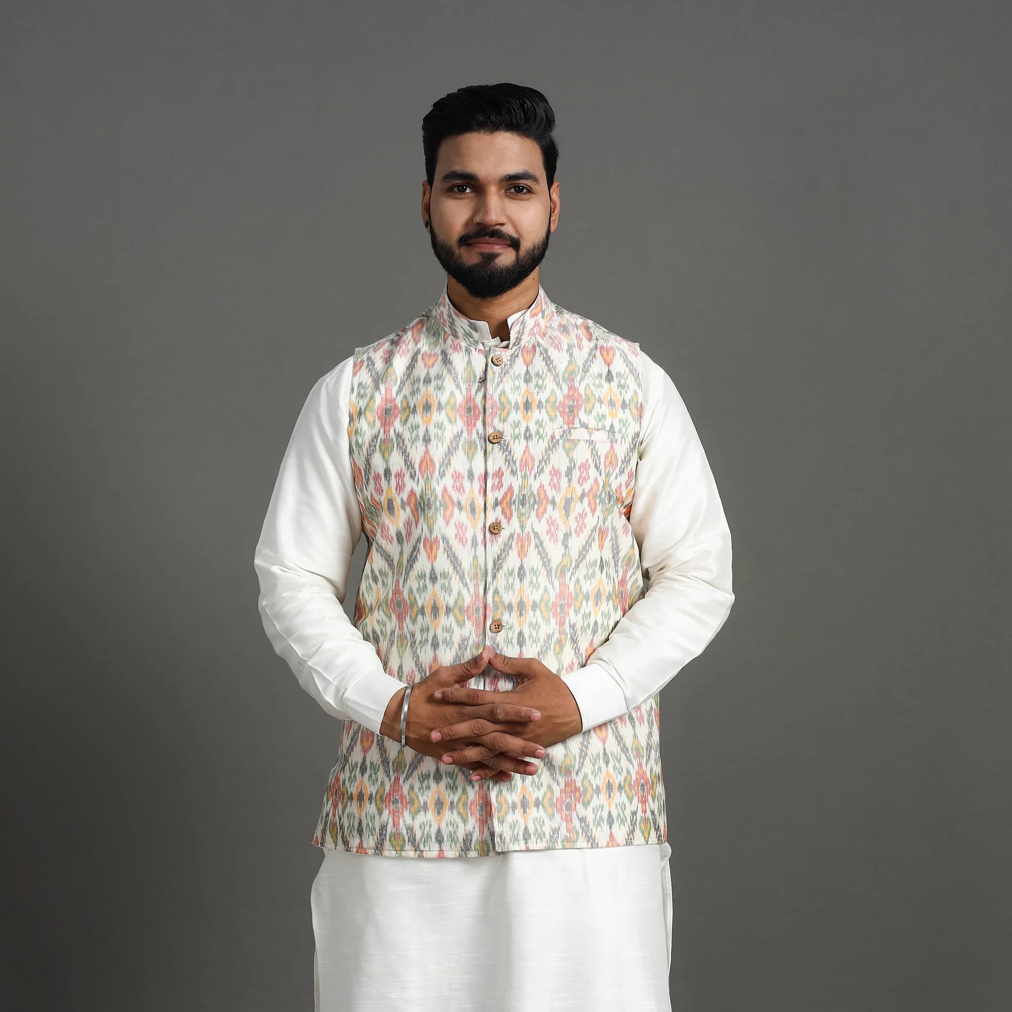 Cotton Silk Woven Nehru Set