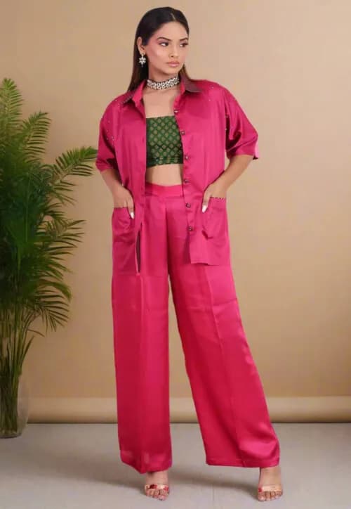 Silk Brocade Crop Top Set