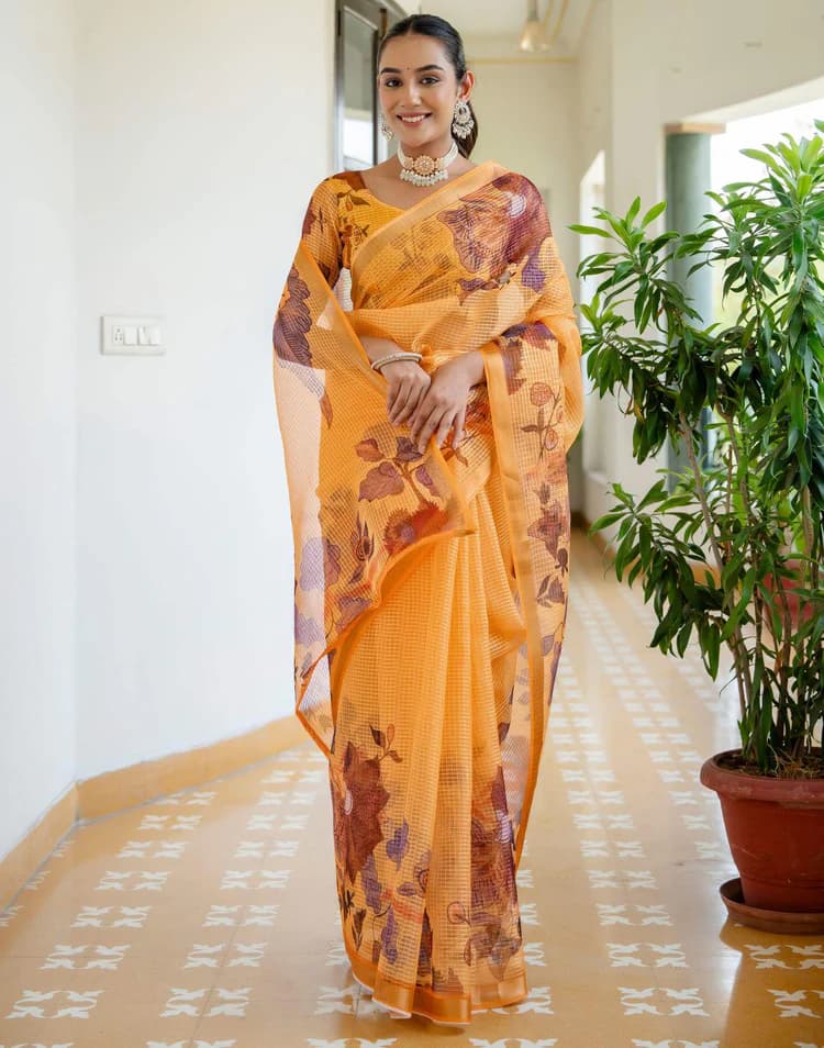Kota Doria Printed Saree