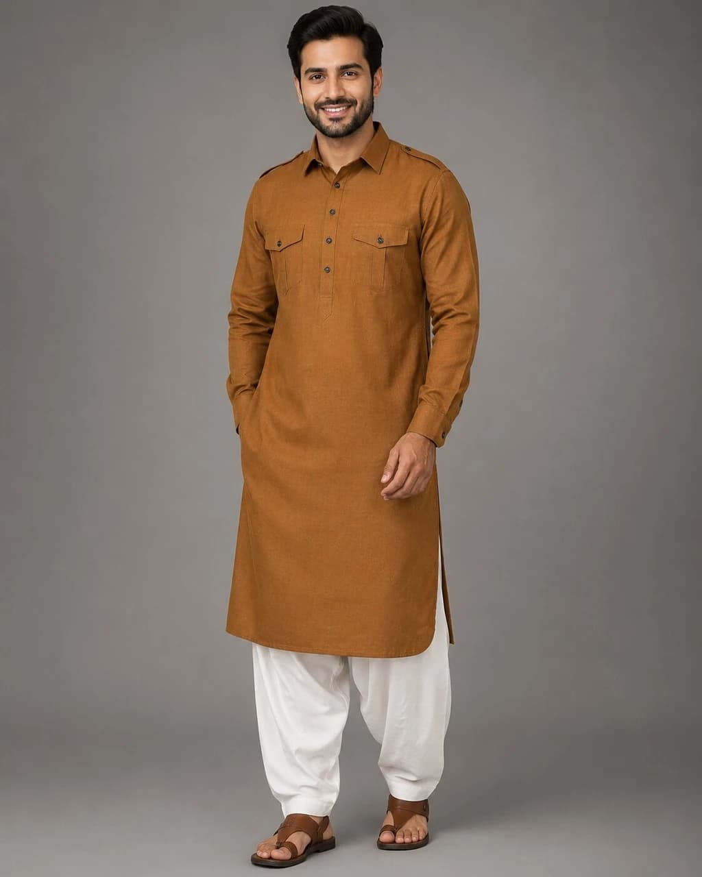 Cotton Linen Pathani Suit